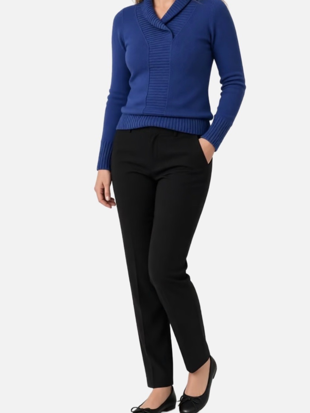 le chateau Royal Blue Shawl Collar Knit Sweater
